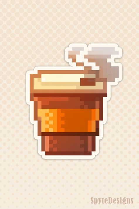 Cute Sticker • Coffee Cup • Pixel Art • by SpyteDesigns • Personalize your notebooks, laptops, phone cases and more with durable, water-proof stickers! Sold through RedBubble • #sticker #pixelart #pixels #redbubble #cute #coffee #drink #beverage #caffeine #hotdrink Case Pixel Art, Coffee Pixel Art, Pixel Coffee, Smartwatch Faces, Coffee Cup Sticker, Wood Mug, Background Tile, 3d Pixel, Scene Background