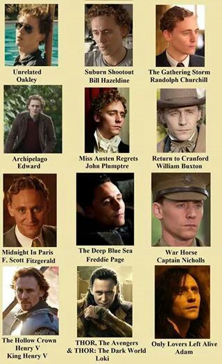 Tom hiddleston roles!! Tom Hiddleston Movies, Tom Hiddleston Gentleman, The Hollow Crown, Only Lovers Left Alive, Thomas William Hiddleston, Marvel Actors, Deep Blue Sea, Tom Hiddleston Loki, Tom Hiddleston