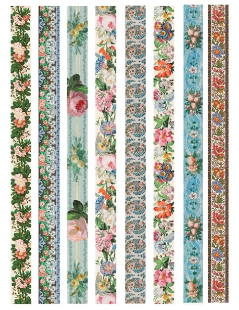 Floral Washi Tape Printable, Vintage Washi Tape Printable, Stickers Printable Free, Washi Tape Printable, Tape Printable, Agenda Vintage, School Scrapbook Layouts, Painted Candlesticks, Junk Journal Printables