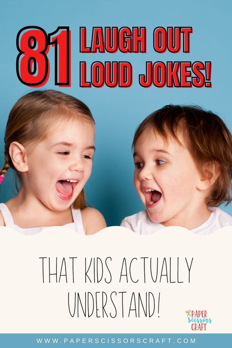 Image: two children laughing. Text reads 81 laugh out loud jokes that kids actually understand List Of Jokes, Clean Jokes For Kids, Toddler Jokes, Fun Questions For Kids, Best Kid Jokes, Kids Jokes And Riddles, Good Clean Jokes, Laugh Out Loud Jokes, Kid Friendly Jokes