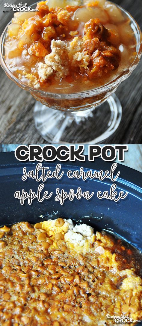 Salted caramel and apple were two flavors that were made for each other, so I couldn't help but make a Crock Pot Salted Caramel Apple Spoon Cake! Apple Dump Cake, Spoon Cake, Caramel Apple Dump Cake, Cake Apple, Apple Dump Cakes, Crock Pot Desserts, Slow Cooker Desserts, Made For Each Other, Crockpot Dishes