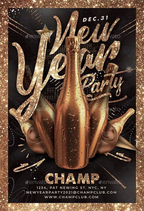 New Year's Eve Flyer, New Year Party Flyer, Elegant Flyer, New Year Flyer, New Year Countdown, Club Party Flyer, New Years Countdown, Party Flyer Template, Free Flyer Templates