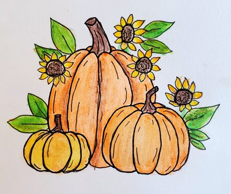 Fall pumpkin drawing with watercolor pencil and marker White Board Fall Drawings, Fall Flowers Drawing, Autumn Drawing Pencil, Fall Drawing Ideas Autumn, Pumpkin Drawing Colored Pencil, Pumpkin Drawing Ideas, Pumpkin And Flowers Drawing, Pumpkin Patch Watercolor Painting, Pumpkin Bullet Journal