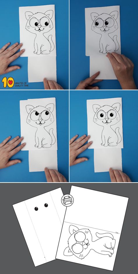 Cat With Moving Eyes Craft Moving Eyes Craft, Cat Crafts Preschool, Eyes Craft, Letter D Crafts, Craft Work For Kids, Fox Crafts, Moving Eyes, Craft Eyes, Manualidades Halloween