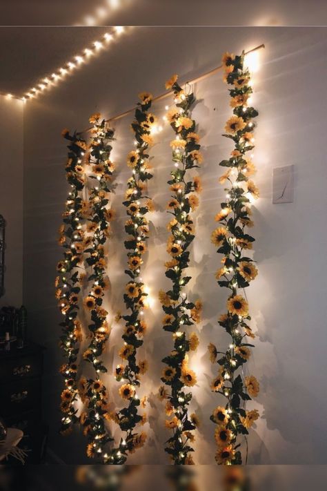 Bedroom Ideas Fairy Lights, Sunflower Garland, Ganpati Decoration At Home, Boho Princess, Ganapati Decoration, Diwali Decorations At Home, Aesthetic Bedroom Ideas, Ganpati Decoration Design, Diwali Party