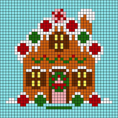 Christmas Pixel Pattern, Gingerbread Pixel Art, Pixel Christmas Art, House Alpha Pattern, Crochet Christmas Graphs, Christmas Grid Pattern, Christmas Crochet Pixel Grid, Alpha Pattern Christmas, Alpha Patterns Crochet Christmas