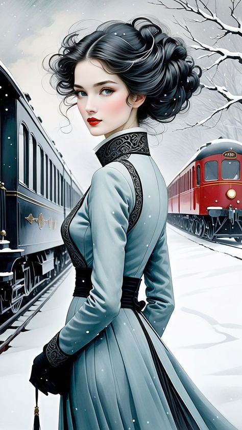 Mary Debenham before the Orient Express marooned in a white ... by Medlinyelle - Playground Mary Debenham, The Orient Express, Orient Express, Create Art, Image Generator, Social Media Posts, Creating Art, Social Media, Paint