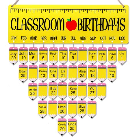 PRICES MAY VARY. Quality Construction: the back to school birthday reminder wall hanging is crafted from robust and thicker wooden material that ensures its durability, longevity, and fade resistance for long lasting use Ideal Size and Package Content: the 16 x 5 x 0.2 inches/ 40.7 x 12.7 x 0.5 cm birthday board ideally fits the wall of your home or classroom; The package includes 1 Birthday board, 100 wooden pencil tags (1.18 x 2.36 x 0.12 inches/ 3 x 6 x 0.3 cm in size and need to be assembled Birthday Wall Ideas For Classroom, Charts For Classroom Decoration, Calendar For Classroom, Birthday Calendar Classroom, Classroom Birthday Board, Birthday Chart Classroom, 1st Birthday Board, Birthday Board Classroom, Birthday Chart