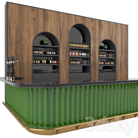 Restaurant Bar counter model with drinks 3D model Bar Counter Ideas Restaurant, Bar Counter Design Restaurant, Luxury Coffee Bar, Bar Front Ideas, Coffee Bar Counter, Restaurant Bar Counter, Restaurant Counter, Greens Restaurant, Bar Counter Design