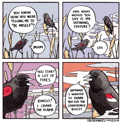 bingo! #oldkneespic.twitter.com/Kqi0E8Lw2p False Knees, Troubled Birds, Animal Comics, 4 Panel Life, Bird Quotes, Night Vale, Short Comics, August 20, The Flame