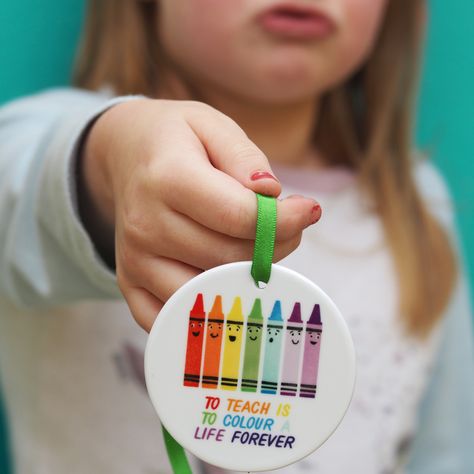 Crayons Teacher Keepsake - Rainbow Crayons Ceramic Hanging Decoration - Empowering Teacher Quote - Thank you teacher gift end of term Rainbow Crayons, Teacher Quote, Rainbow Quote, Teacher Ornaments, Best Teacher Gifts, End Of Term, Thank You Teacher Gifts, School Staff, Teacher Quotes