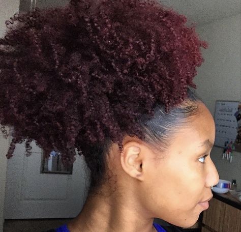 Burgundy Afro Puff Afro Colors, Burgundy Afro, Burgundy Natural Hair, Auburn Hairstyles, Burgundy Hair With Highlights, Color Afro, Burgundy Hair Dye, Natural Hair Puff, Curly Hair Long