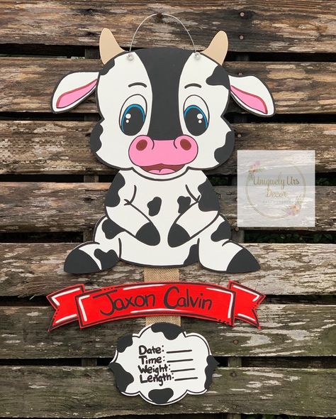 Color Names Baby, Door Hanger Hospital, Nursery Door Hanger, Cow Things, Cow Door Hanger, Baby Door Hanger, Baby Hanger, Prestige Worldwide, Cowboy Nursery