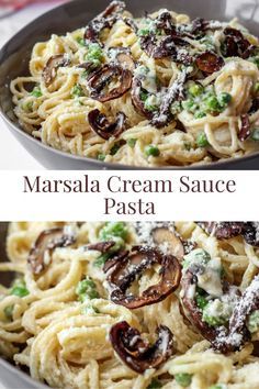 Marsala Cream Sauce Pasta, Pasta With Mushrooms And Peas, Mushroom And Pea Pasta, Pasta With No Sauce, No Sauce Pasta Recipes, Pasta Marsala, Marsala Cream Sauce, Mushroom Marsala Sauce, Chicken Marsala Pasta