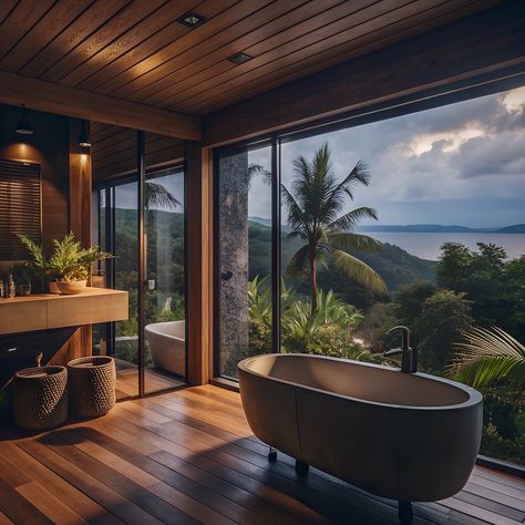 How pretty is that? #ai #generated #bathroom #bathtub Bathtub Balcony, Bathtub View, Outdoor Bathtub, Villa Bali, Bathroom Bathtub, Goat Farm, Goat Farming, Bathroom Inspo, Design Your Dream House