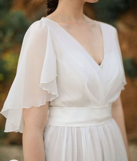 Floaty Short Sleeve Wedding Dress, Romantic Minimalist Wedding Dress, Butterfly Sleeves Wedding Dress, Vintage Earthy Wedding Dress, Tulip Sleeve Wedding Dress, Linen Dress With Sleeves, Wedding Dress Butterfly Sleeves, A Line Wedding Dress With Short Sleeves, Muslin Wedding Dress