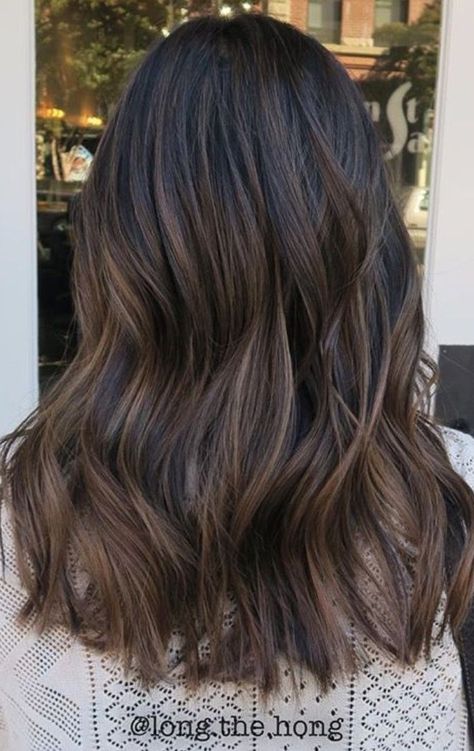 Natural coffee-toned balayage on black hair #latina #balayage #hair #latinabalayagehair Subtle Balayage Brunette, Pastel Dark, Black Hair Balayage, Subtle Balayage, Blond Balayage, Black Hair Color, Hair Magazine, Short Hair Balayage, Winter Hair Color