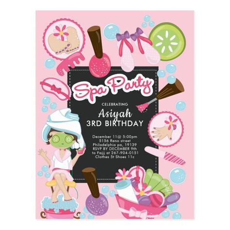 Create your own Postcard | Zazzle.com Makeup Birthday Party, Spa Party Invitations, Magic Birthday Party, Spa Birthday Party, Dance Party Birthday, Magic Birthday, Spa Birthday Parties, Paris Birthday, Spa Birthday