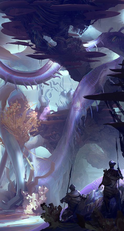 Concept Art Orred Tentacle by Levi Hopkins Background Paint, Battle Scene, Guild Wars 2, Guild Wars, Alien Worlds, Fantasy Setting, Fantasy Places, Matte Painting, Fantasy Concept Art