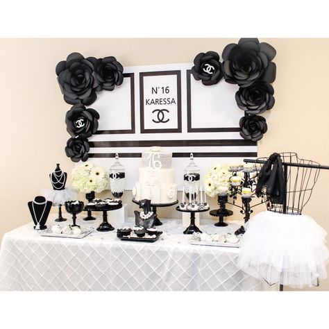 YOU PRINT- Chanel sweet 16 or birthday backdrop 40x60,  20x30 or custom size   Personalized design digital file from party lovers shop by partyloversshop on Etsy https://www.etsy.com/listing/247777004/you-print-chanel-sweet-16-or-birthday Chanel Sweet 16, Chanel Bridal Shower Theme, Chanel Birthday Theme, Chanel Decoration, Chanel Inspired Party, Chanel Bridal Shower, Chanel Baby Shower, Coco Chanel Party, Chanel Birthday Party