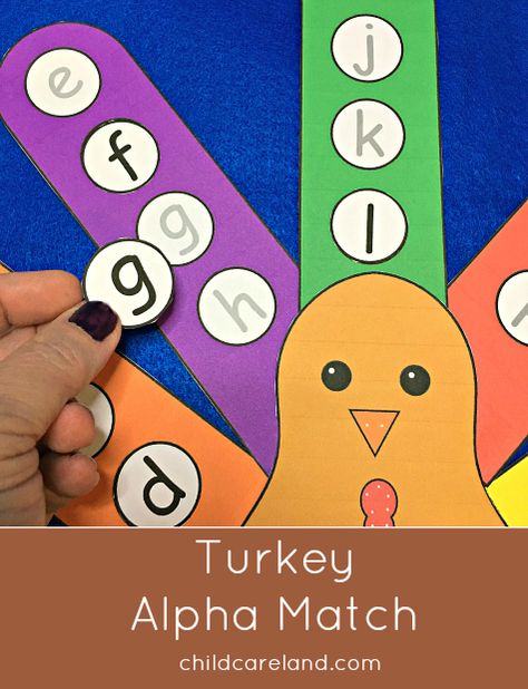 Turkey alphabet match for letter recognition and review as well as fine motor development. Turkey Alphabet, Thanksgiving Stem Activities, Preschool Language Arts, Turkey Theme, Intervention Strategies, Preschool Crafts Fall, Thanksgiving School, Circle Time Activities, Kindergarten Letters