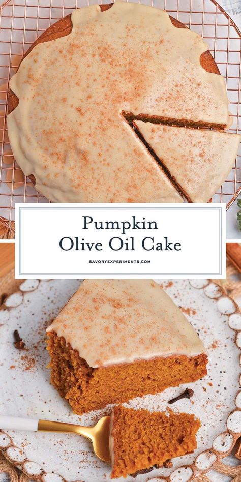 This Pumpkin Olive Oil Cake is easy to make with the best fall flavors and is light and not overly sweet. A great addition to the holidays! Pumpkin Olive Oil Cake, Oil Cake Recipe, Olive Oil Cake Recipe, Dessert Cravings, Pumpkin Pie Spice Mix, Oil Cake, Treats Recipes, Autumn Recipes, Olive Oil Cake