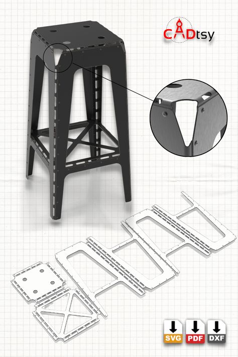 Industrial Style Metal Bar Stool DXF File (Height 750 mm) https://etsy.me/3I56VEd #lasercuttingmetal #dxffilesforcnc #plasmacuttingart #diyprojects #DIYHacks #cncfurniture #diyhomedecorating #dxffiles #plasmacutting #diyhomedecor #cncplasmacutting #cncplasmacuttingmachine #cncplasma #lasercutting #lasercuttingmachine #chair #barstool #stool Sheet Metal Chair, Sheet Metal Projects Ideas, Bar Stool Diy, Sheet Metal Crafts, Stool Diy, Metal Sheet Design, Sheet Metal Work, Sheet Metal Tools, Modern Wood Furniture