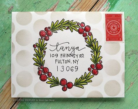 Monthly Mail Art with Kristina Werner - November 2017 - Simon Says Stamp Blog Christmas Envelope Art, Drawing Dreams, Art Envelopes, Kristina Werner, Snail Mail Envelopes, Hand Lettering Envelopes, Snail Mail Art, Christmas Card Envelopes, Fancy Envelopes