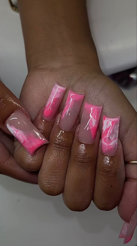 Pink Extra Nails, Pink Nail Sets, Pink Nails With Butterfly Charm, Vday Nails, Hard Nails, Acrylic Toe Nails, Work Nails, Colored Acrylic Nails, Short Square Acrylic Nails