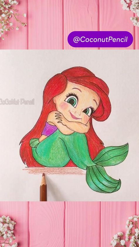 Character Drawings Easy, Drawing Cartoon Characters Sketches, فنسنت فان جوخ, Ariel Drawing, Drawings With Meaning, Disney Character Drawings, Easy Disney Drawings, Baby Cartoon Drawing, Image Princesse Disney