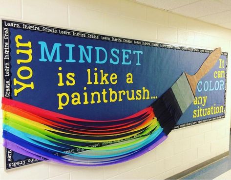 Classroom Pinspirations on Instagram: “Love this mindset board idea from @bonnieallison92! 🎨 #classroompinspirations #growthmindset” Creative Bulletin Boards, High School Bulletin Boards, Art Bulletin Boards, Interactive Bulletin Boards, Halloween Bulletin Boards, Bulletin Board Design, School Board Decoration, Church Bulletin Boards, Art Classroom Decor