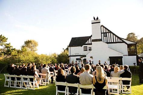 Outdoor Ceremony at Pelican Inn, Muir Beach Being A Writer, Beach Wedding Aisles, Muir Beach, Marine Wedding, Homemade Wedding, Themed Wedding Cakes, Best Wedding Favors, Wedding Venues Beach, Wedding Beach Ceremony