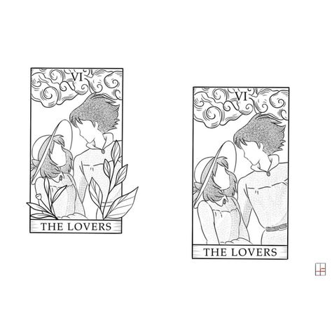 The Love Tarot Card, The Lovers Howls Moving Castle, Tarot Card Lovers Tattoo, The Lovers Tarot Card Painting, Studio Ghibli Tarot Card Tattoo, Studio Ghibli Tarot Cards, Howls Moving Castle Tarot, Anime Tarot Card Tattoo, The Lover Tattoo