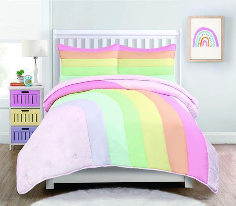 PRICES MAY VARY. 100% Polyester 100% Microdenier Polyester Fiber FEATURE: Quilt set contains 1 quilt and 2 shams MATERIAL: 100% microdenier polyester fiber. Hypoallergenic. Resistant to shrinking, stretching and wrinkling. DIMENSIONS: Full/Queen: 86"x86" Quilt and two 20"x26" shams CARE: Easy care. Machine wash and dry. Girls Rainbow Bedroom, Rainbow Bedroom, Rainbow Bedding, Rainbow Room, Rainbow Quilt, Kids Bedding Sets, Twin Comforter, Twin Quilt, Panel Quilts