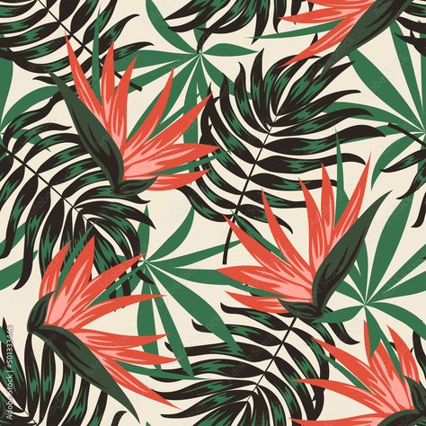 Download Abstract seamless tropical pattern with bright plants and leaves on a beige background. Beautiful print with hand drawn exotic plants. Printing and textiles. Vintage pattern. Tropical botanical. Stock Vector and explore similar vectors at Adobe Stock. Tropical Botanical, Infinity Design, Background Beautiful, Plant Print, Tropical Pattern, Beige Background, Exotic Plants, Vintage Pattern, Adobe Stock