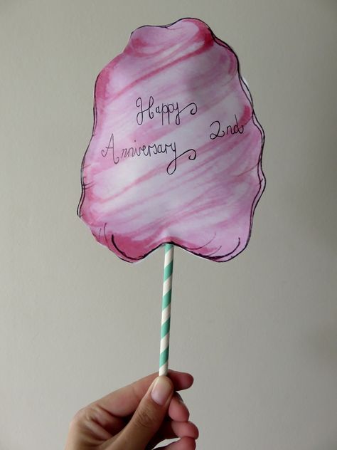 Cotton candy card Second wedding anniversary 2nd Year Anniversary Gifts, Wedding Anniversary Decorations At Home, Anniversary Decorations At Home, 2nd Year Anniversary, Cotton Anniversary Gifts For Him, Ruby Wedding Anniversary Gifts, Anniversary Cards For Couple, Ideas Aniversario, Candy Card