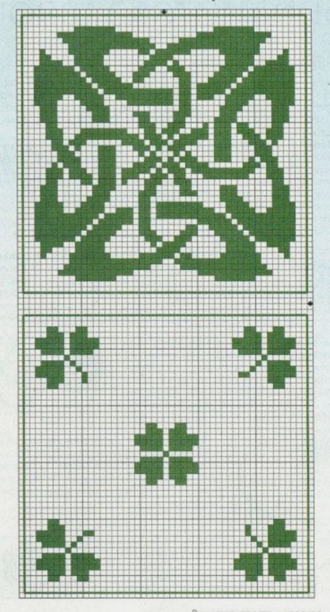 Shamrock Knitting Chart, Clover Cross Stitch Pattern, Irish Cross Stitch Patterns, Irish Crochet Charts, Celtic Clover, Irish Pattern, Biscornu Cross Stitch, Celtic Cross Stitch, Cross Stitch Stocking