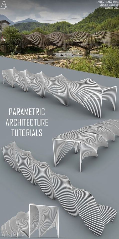 Grasshopper Parametric, Rhino Architecture, Architecture Parametric, Architecture Tutorial, Bamboo Bridge, Rhino Tutorial, Grasshopper 3d, Architecture Bridge, Bridges Architecture