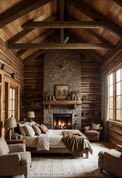 25 Eclectic Bedroom Ideas for a Unique Space 27 Modern Cabin Bedroom Ideas, Modern Farm Bedroom, Bloxburg Cabin, Eclectic Bedroom Ideas, Cabin Bedrooms, Mountain House Interior, Cabin Rooms, Mountain Bedroom, Built In Around Fireplace