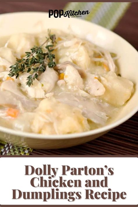 Dolly Parton Recipes, Chicken And Dumplin Recipe, Dumplin Recipe, Best Chicken And Dumplings, Cooking Soul Food, Chicken Dumpling Soup, Costco Chicken, Chicken Dumplings Recipe, Chicken And Dumplings Recipe