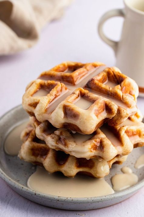 Cinnamon Roll Waffles (Easy Recipe) - Insanely Good Quick Breakfasts, Cinnamon Waffles, Cinnamon Roll Waffles, Waffles Easy, Brunch Items, Cinnamon Roll Dough, Summer Breakfast, Gluten Free Recipes For Breakfast, Belgian Waffles