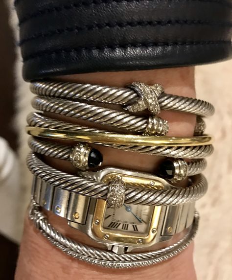 David Yurman Stacked Bracelets // #davidyurman, @davidyurman Yurman Stacked Bracelets, Different Bracelets, Stacked Bracelets, David Yurman Bracelet, Gold Armband, David Yurman Jewelry, Stacked Jewelry, Sea Glass Jewelry, Vintage Bracelets