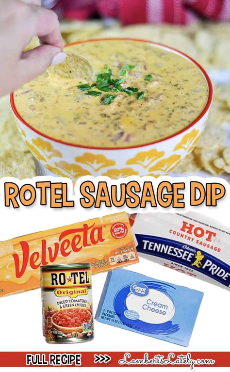 Velveeta Sausage Dip, Rotel Sausage Dip, Queso Appetizers, Rotel Dip With Sausage, Queso Dip Velveeta, Sausage Queso Dip, Queso Dip Crockpot, Sausage Cream Cheese Dip, Velveeta Cheese Dip