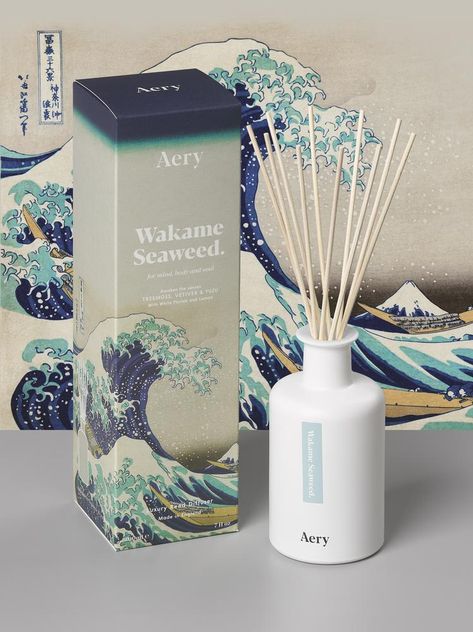 Aromatherapy Packaging Design, Diffuser Bottle Design, Reed Diffuser Design, Cosmetic Labels Design, Wakame Seaweed, Reed Diffuser Bottle, Bottle Design Packaging, Fragrance Packaging, Cosmetic Labels