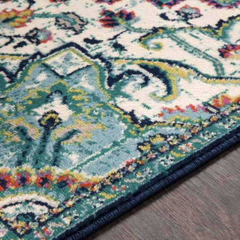 Bungalow Rose Ramsay Distressed Vintage Aqua/Teal Area Rug & Reviews | Wayfair Farmhouse Area Rugs, Teal Rug, Updated Traditional, Teal Area Rug, Floral Area Rugs, Farmhouse Rugs, Floral Rug, Area Rugs For Sale, Indoor Rugs