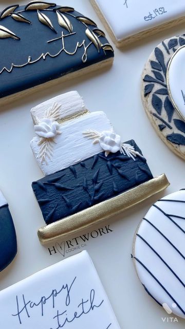 Navy Blue Wedding Cookies, Navy Wedding Cookies, Blue Wedding Cookies, Wedding Shower Cookies Decorated, Wedding Cake Cookies Decorated, Something Blue Before I Do Cookies, Anniversary Cookies Decorated, Blue Wedding Cookies Royal Icing, Fondant Biscuits