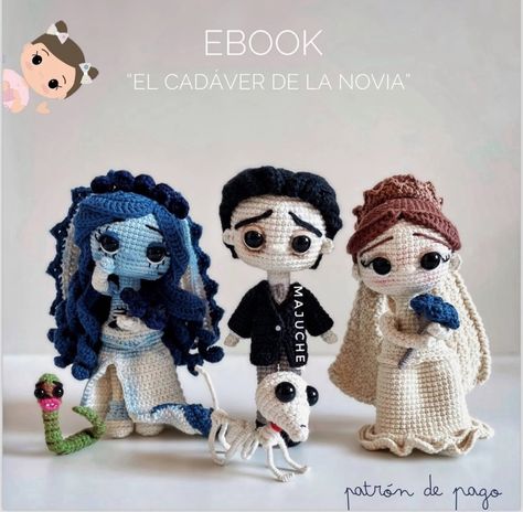 Crochet Corpse Bride Patterns, Corpse Bride Crochet Pattern Free, Tim Burton Crochet Pattern Free, Disney Crochet, Disney Crochet Patterns, Easy Crochet Animals, Crochet Disney, Crochet Keychain Pattern, Halloween Crochet Patterns