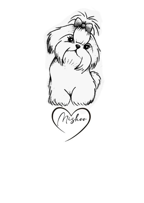 Shitzu Dog Tattoo, Shih Tzu Drawing, Shih Tzu Tattoo, Tattoos Pequeños, Puppy Tattoo, Chien Shih Tzu, Dog Grooming Styles, Shitzu Puppies, Wall Art Tutorial