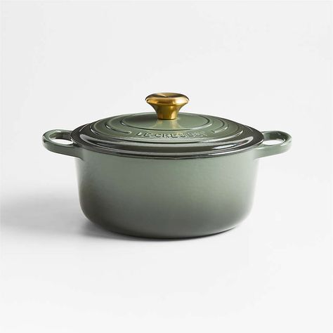 Le Creuset ® 4.5-Qt. Thyme Round Dutch Oven + Reviews | Crate and Barrel Best Wedding Registry, Wedding Registry Items, Le Creuset Dutch Oven, Panang Curry, Olive Bread, Gift Crates, Induction Stove, Cast Iron Dutch Oven, Crate Barrel