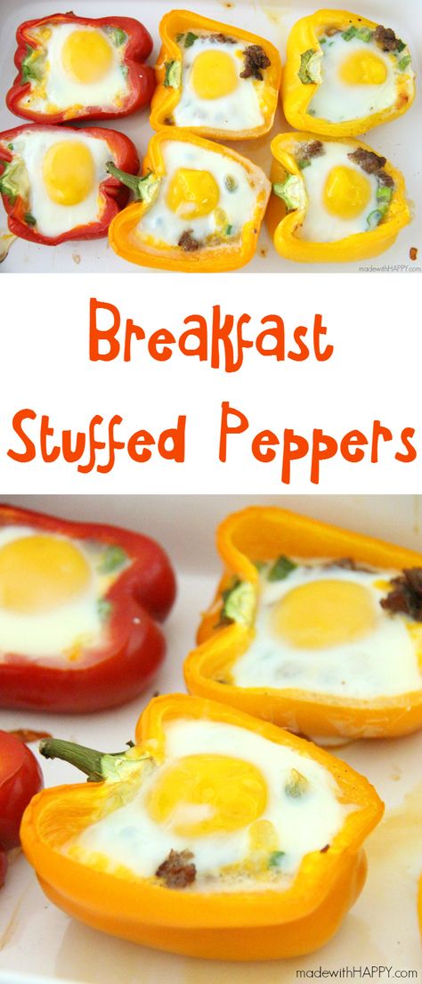 Breakfast Stuffed Peppers | Sausage Stuffed Pepper | Brunch Ideas | Sausage, Egg and Cheese in a Bellpepper | www.madewithhappy.com Stuffed Peppers Sausage, Breakfast Stuffed Peppers, Breakfast Ideas With Eggs, Breakfast Peppers, Ideas With Eggs, Turkey Breakfast Sausage, Eggs And Bacon, Turkey Breakfast, Bell Pepper Recipes